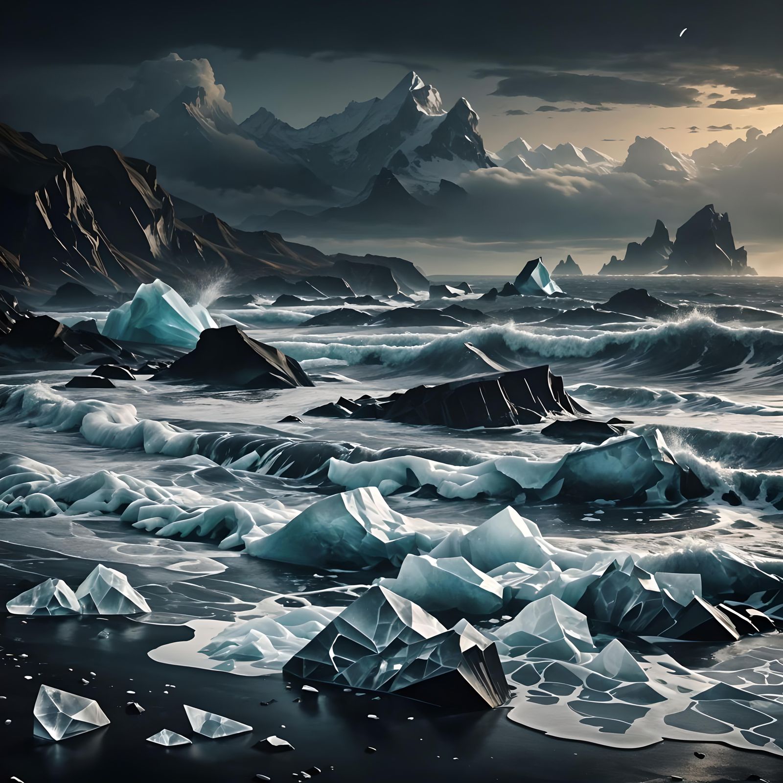 Diamond Icebergs on Black Sand Beach