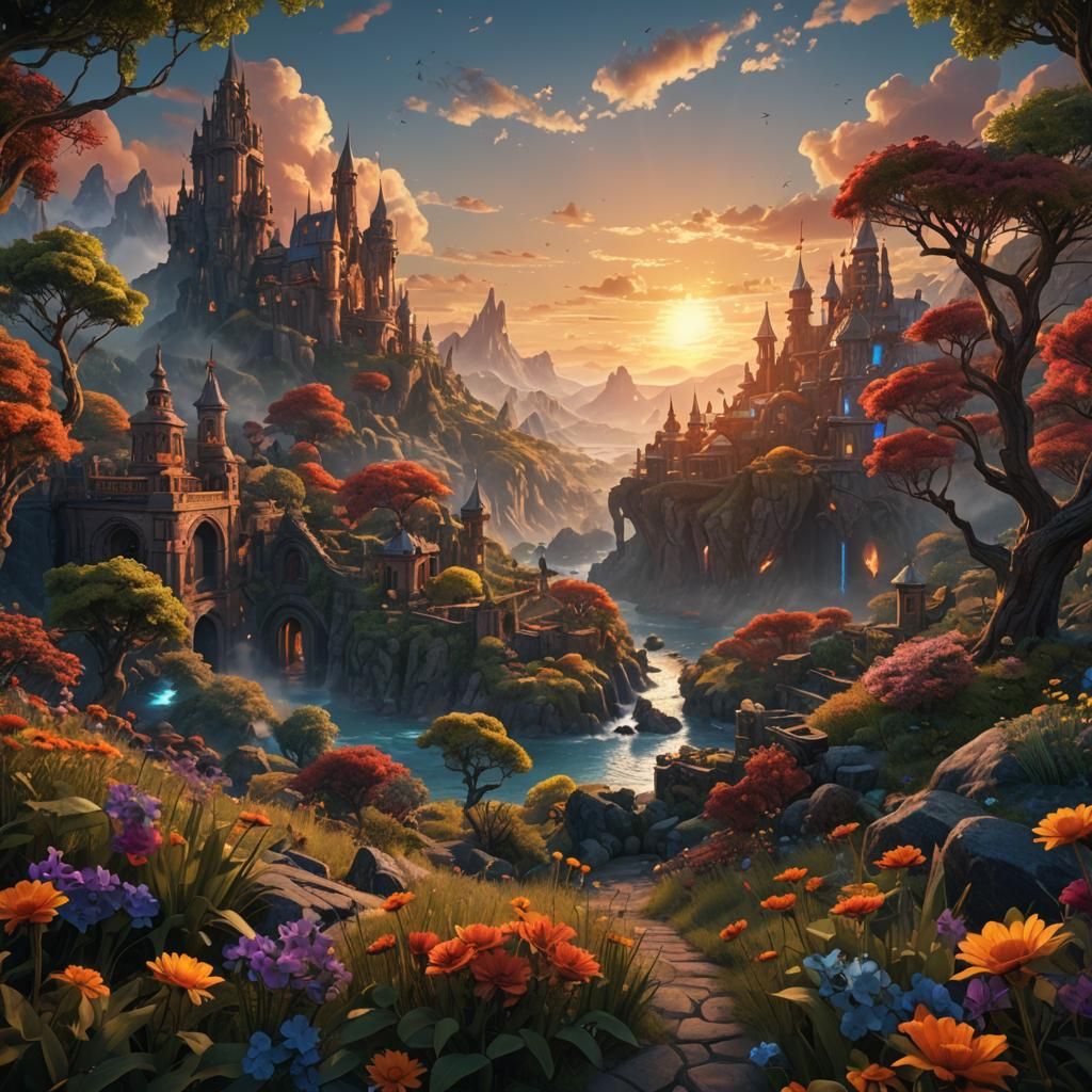 Colorful Sunset: Tranquil Fantasy Concept Art