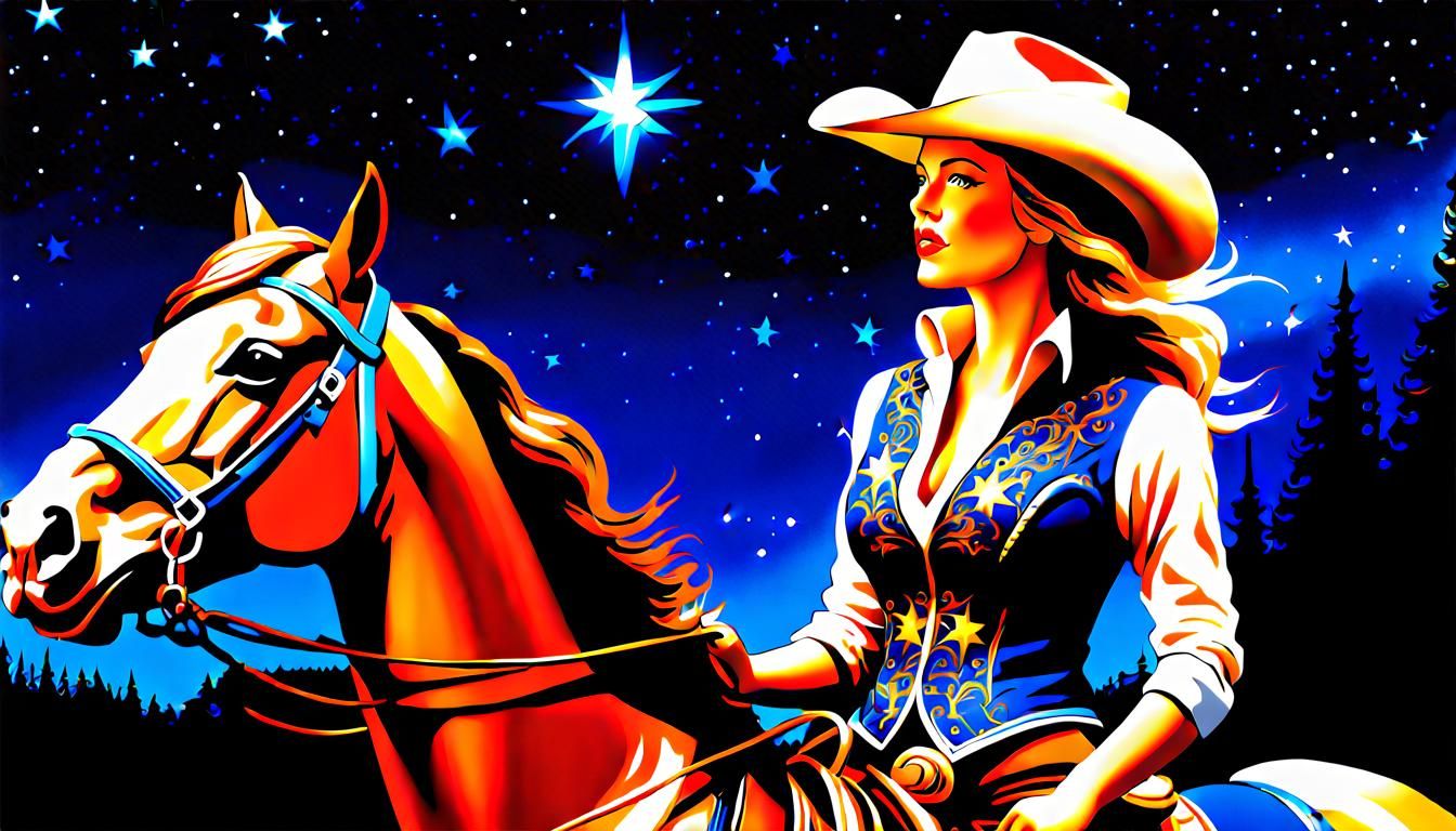 Cowgirl in Starry Wonderland: Gouache and Impasto Fantasy