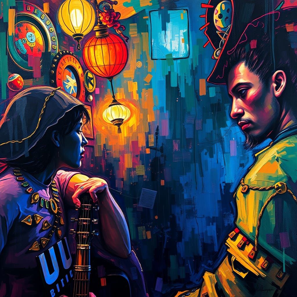 Expressionist Cabaret Scene in Vibrant Multicolor