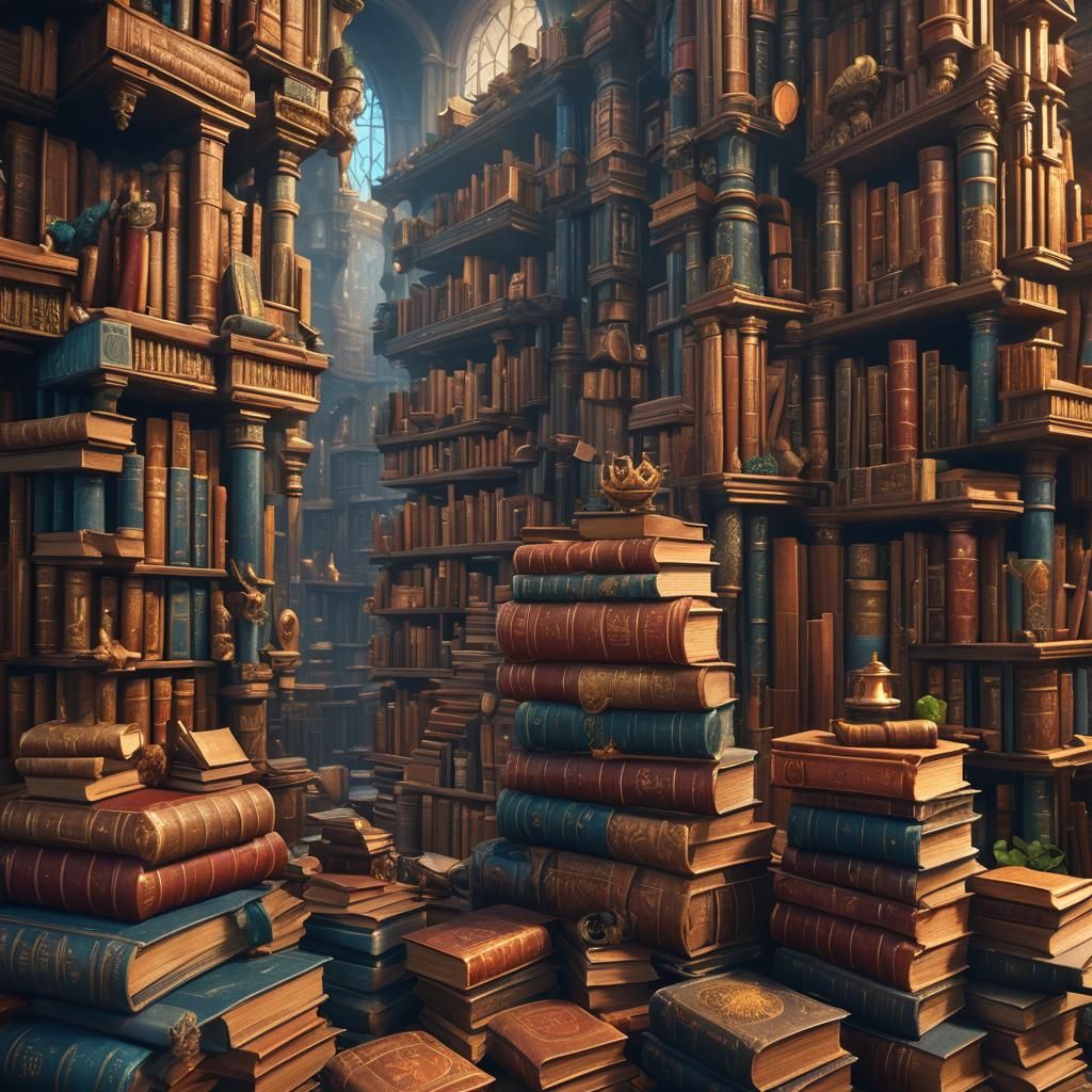 Fantastical Books in Detailed Matte Painting