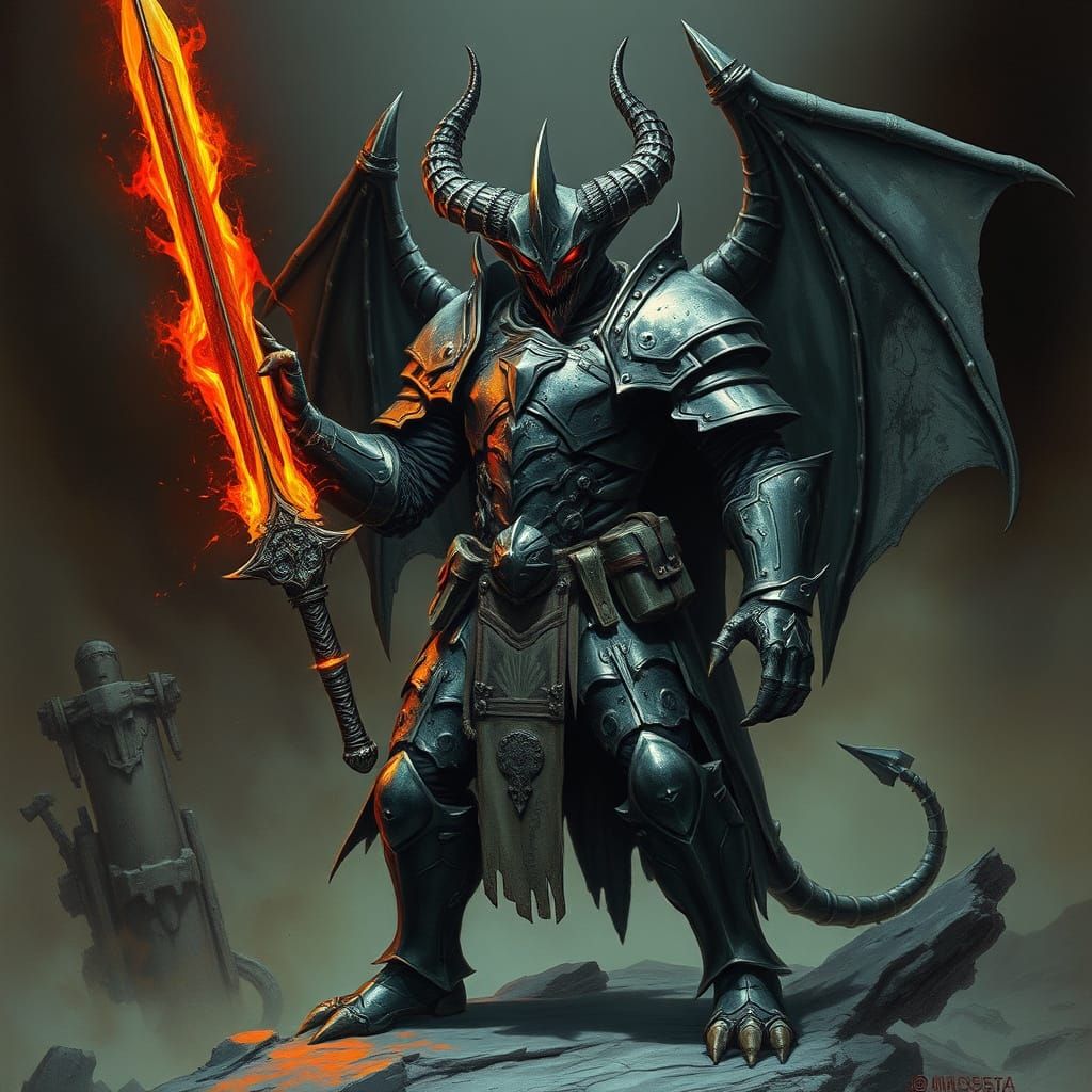 Armored Demon Soldier in Dark Mystical Realm