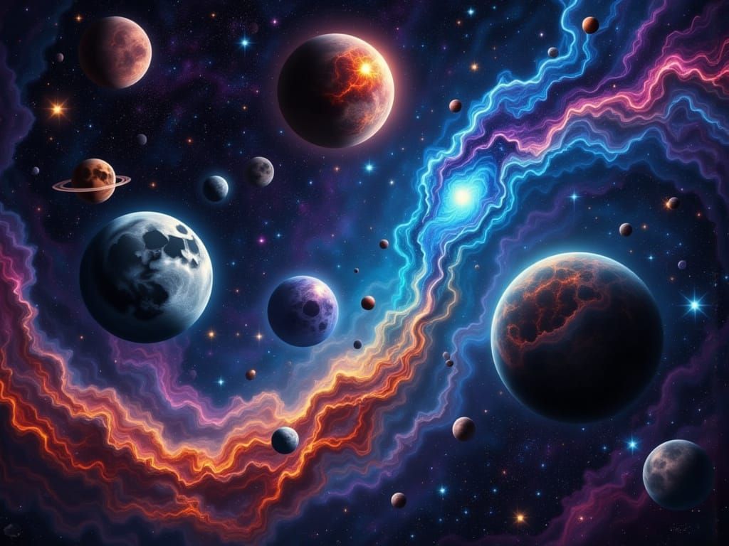 Surreal Cosmic Landscape with the TARDIS in a Starry Night S...