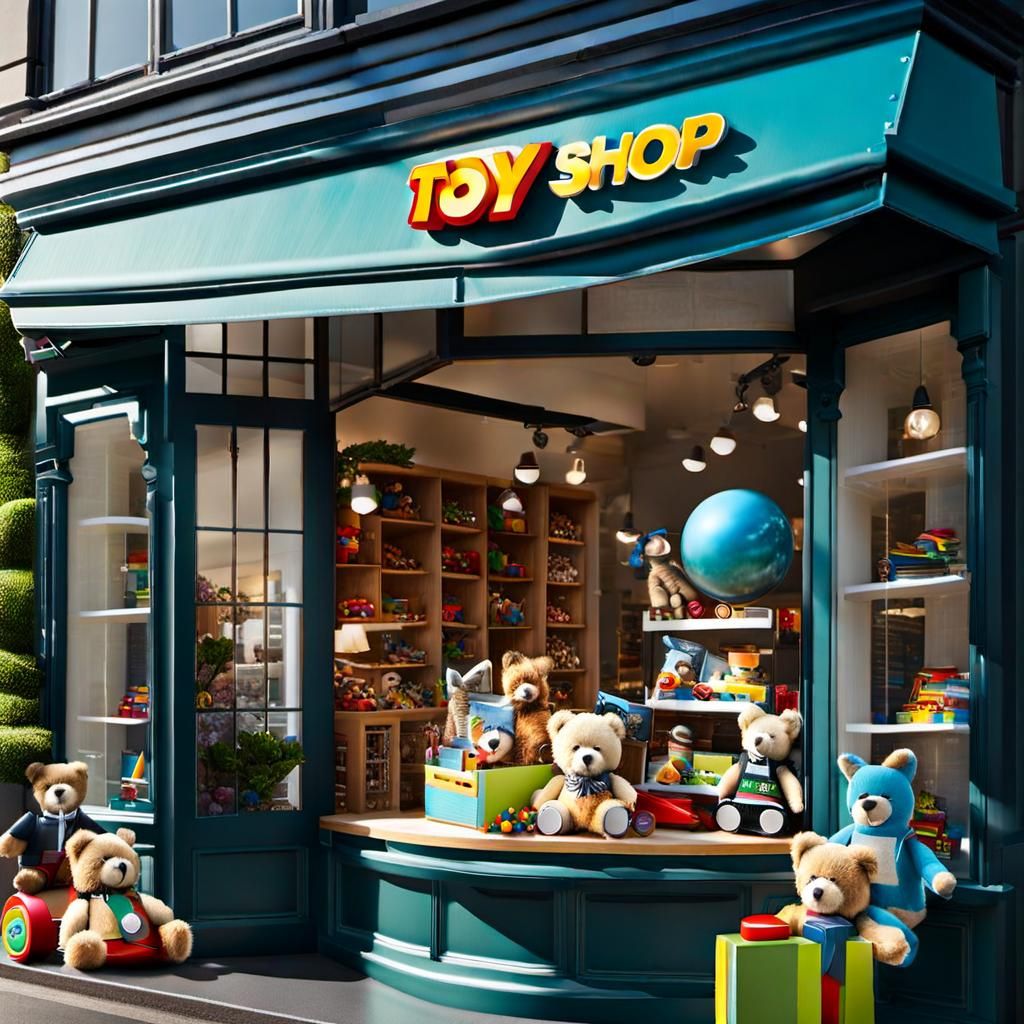 Charming Toy Storefront Display with Cute Toys