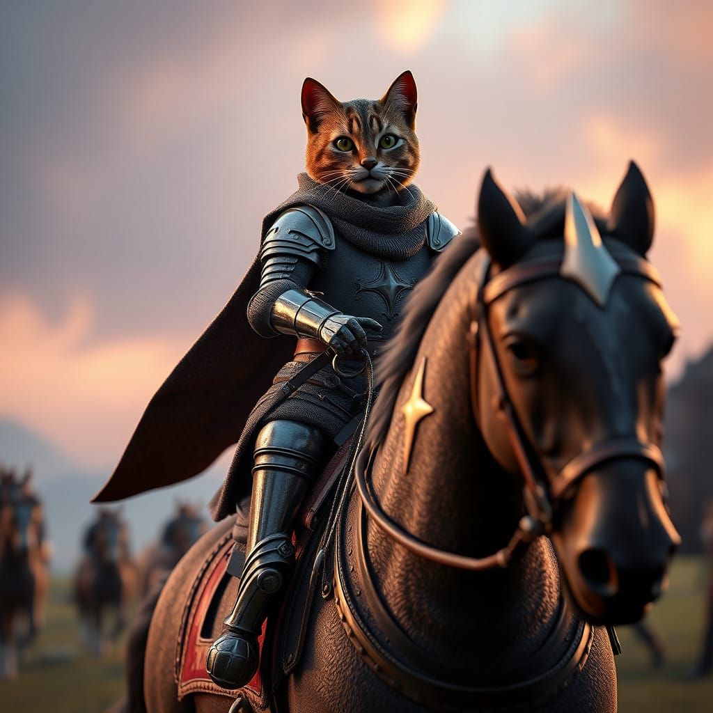 Epic Feline Knight Rides into Battle