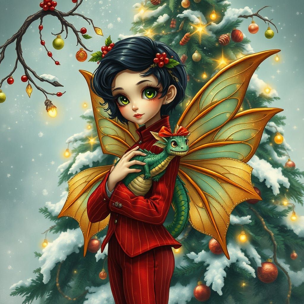 Whimsical New Year Fairy in Elegant Art Nouveau Style
