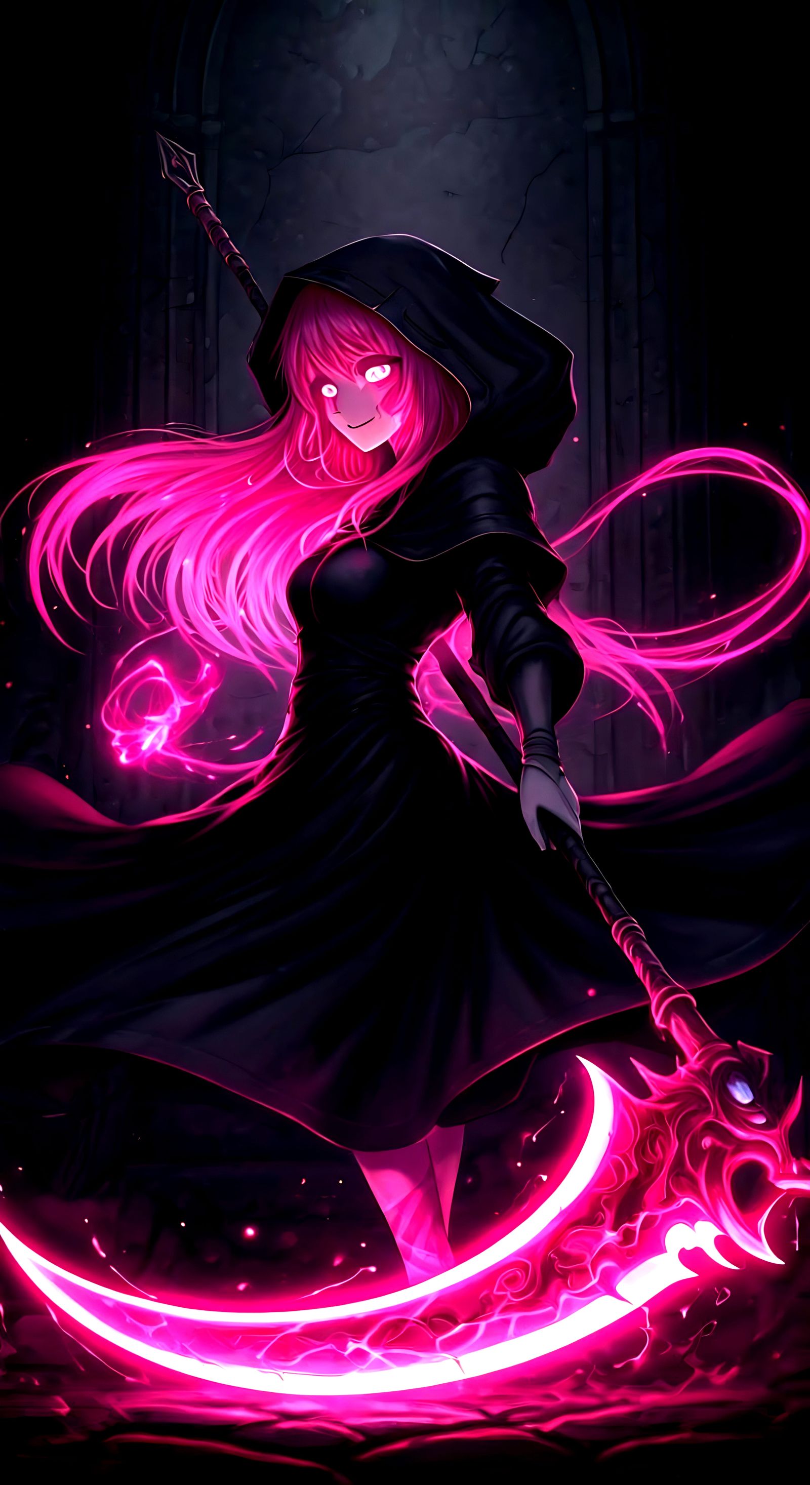 Anime Warrior Dances with Deadly Neon Scythe in Dark Fantasy...