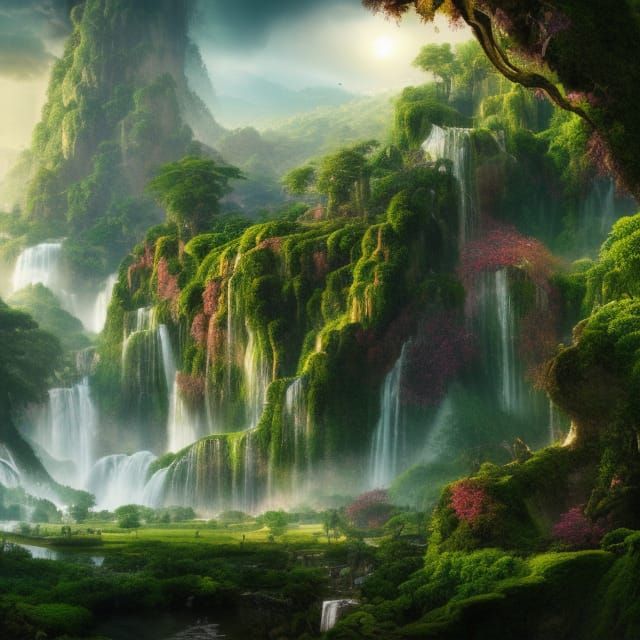 The Garden of Eden: Floating Garden with Waterfall