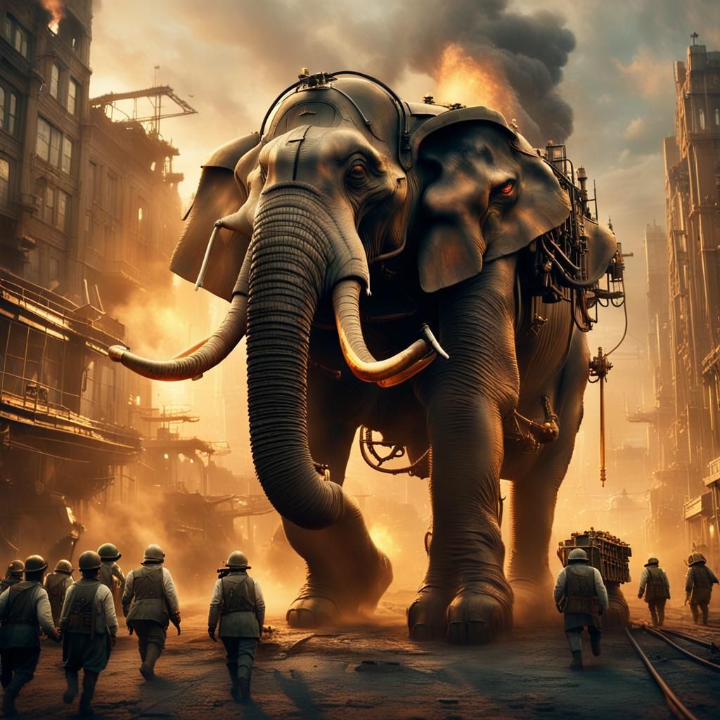 Steampunk Battle Elephant Trampling Tiny Soldiers