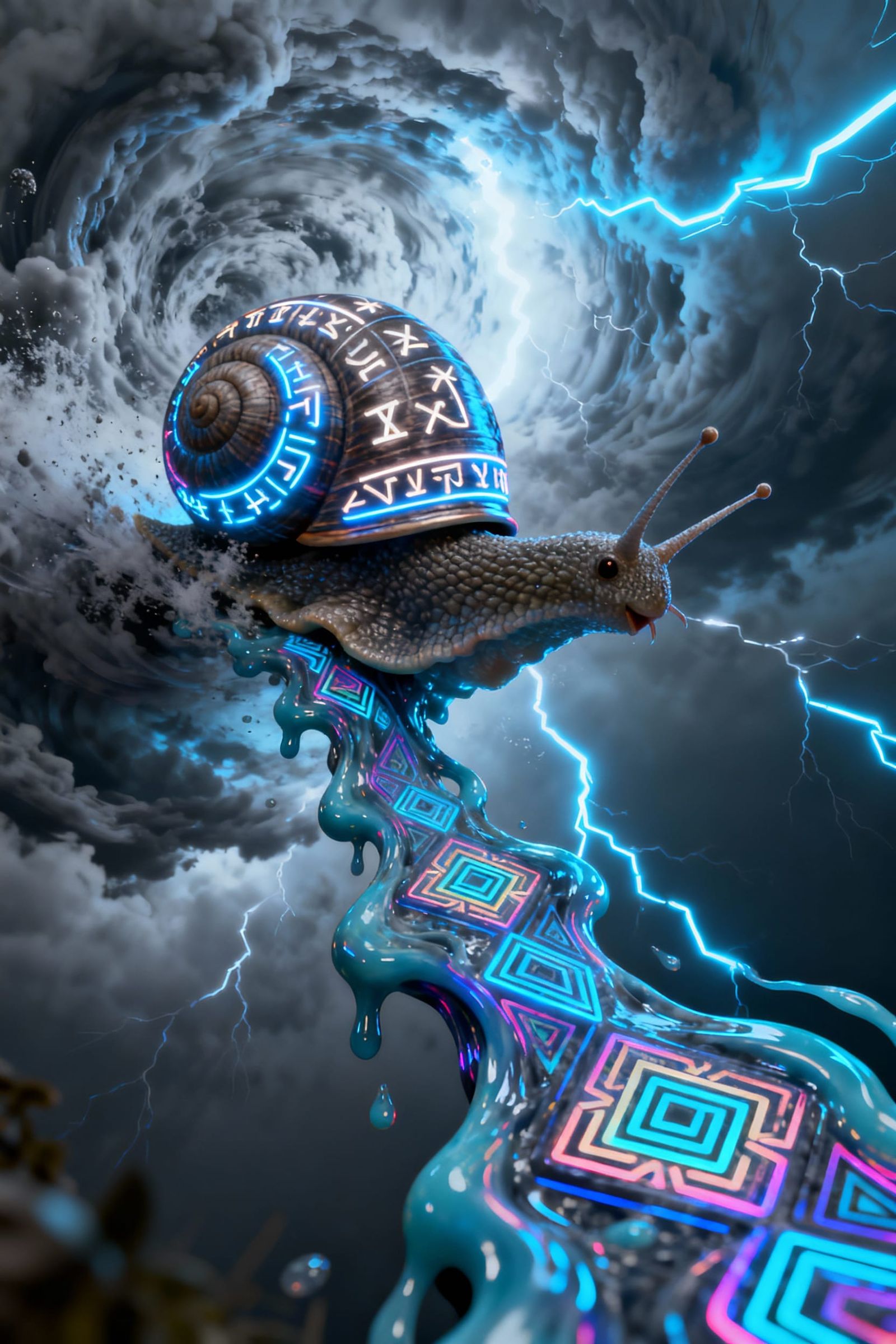 Neon Grey Snailiens in an Enormified Neonstorm