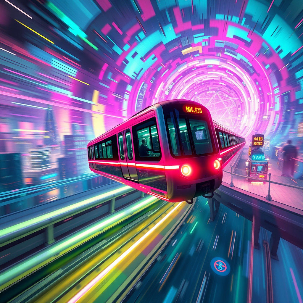 Futuristic 1980s Levitating Subway Train: Detailed Matte Pai...