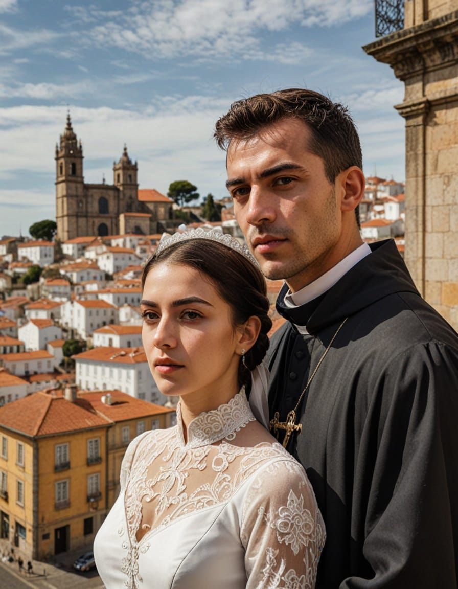 Romantic Realism Painting of Priest and Woman