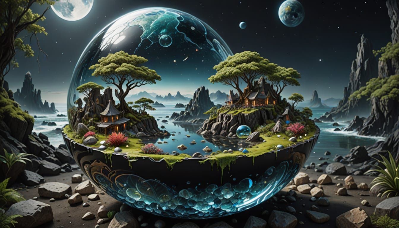 Earth Art Object Floating in Space: Dramatic Alcohol Ink