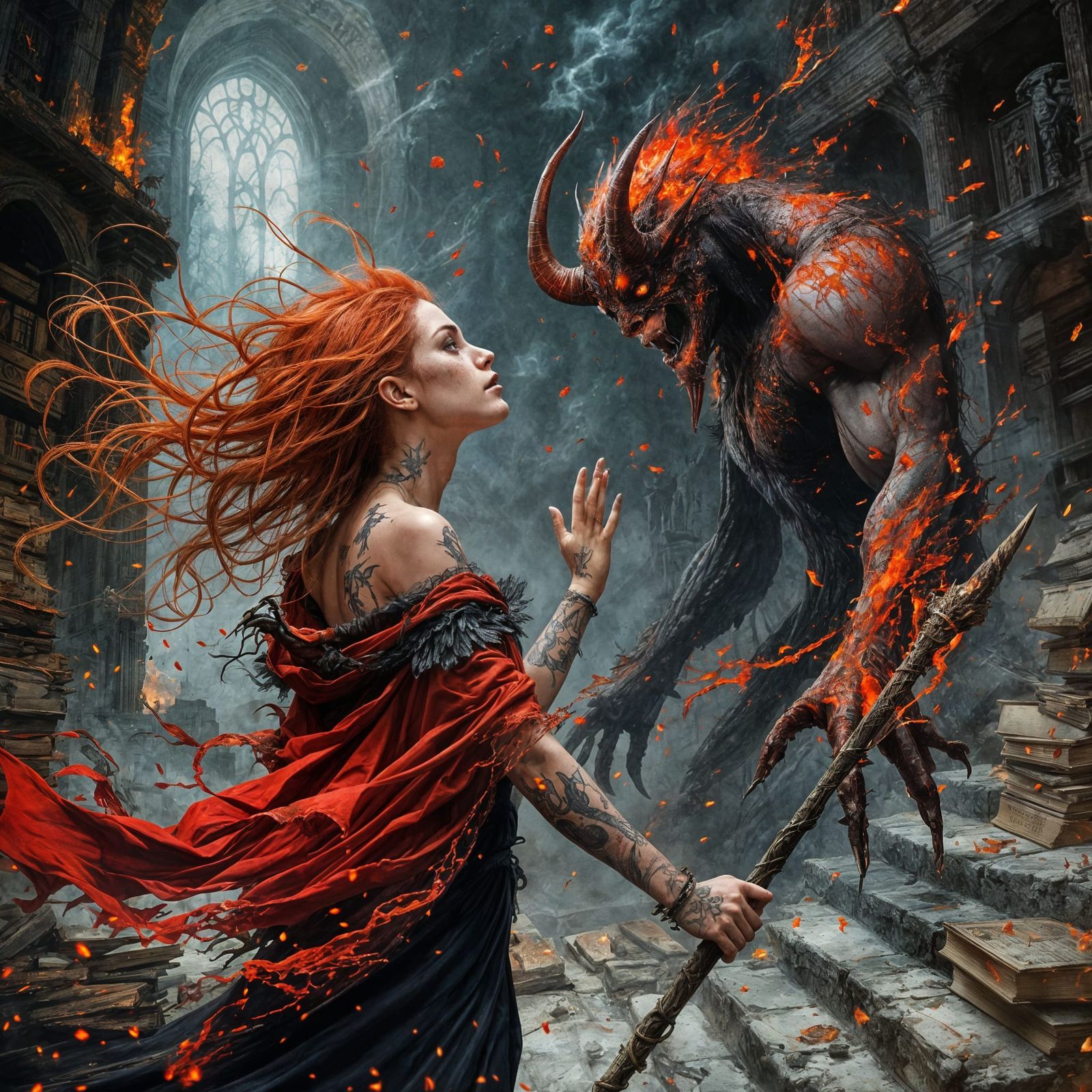 Wizard's Magical Fight With Red Horned Demon