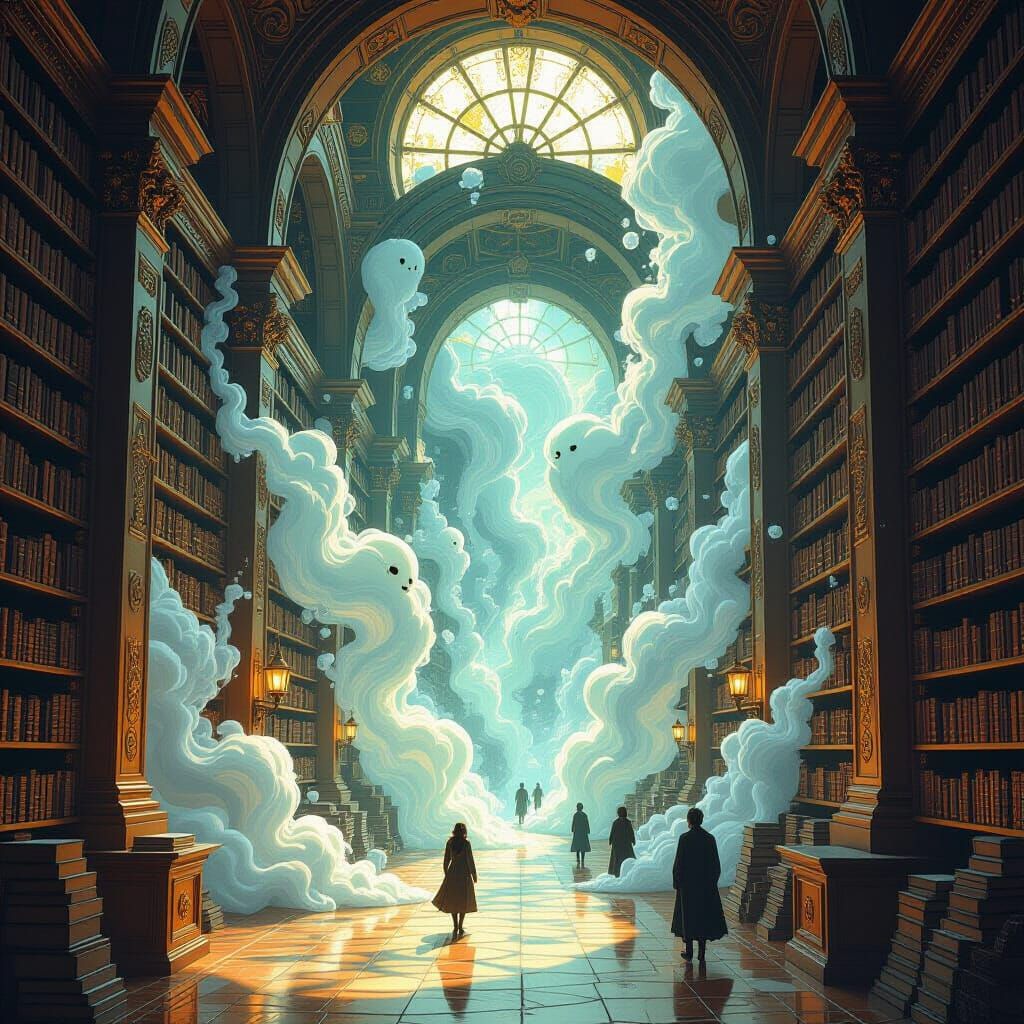 Ancient Library of Smoke Books with Gummy Constellations