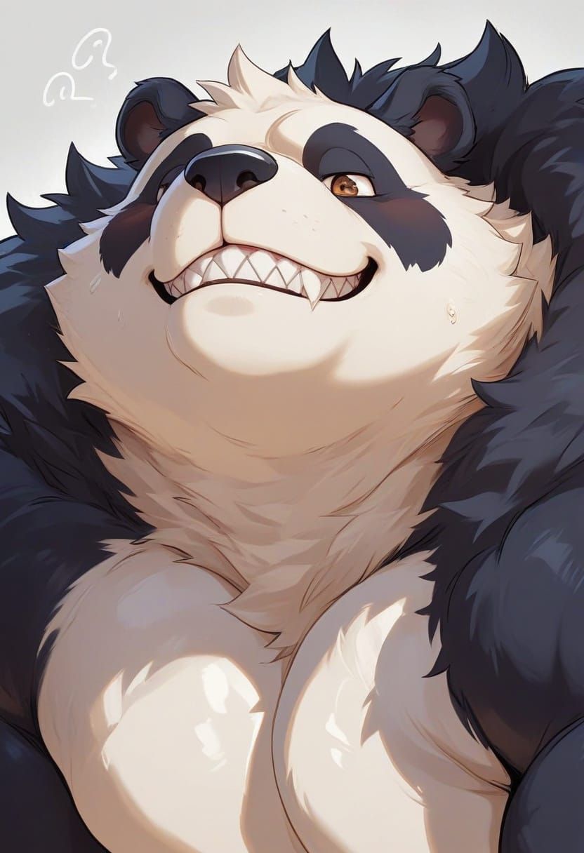 Surreal Portrait of a Happy Mega-Obese Panda with Muscular P...