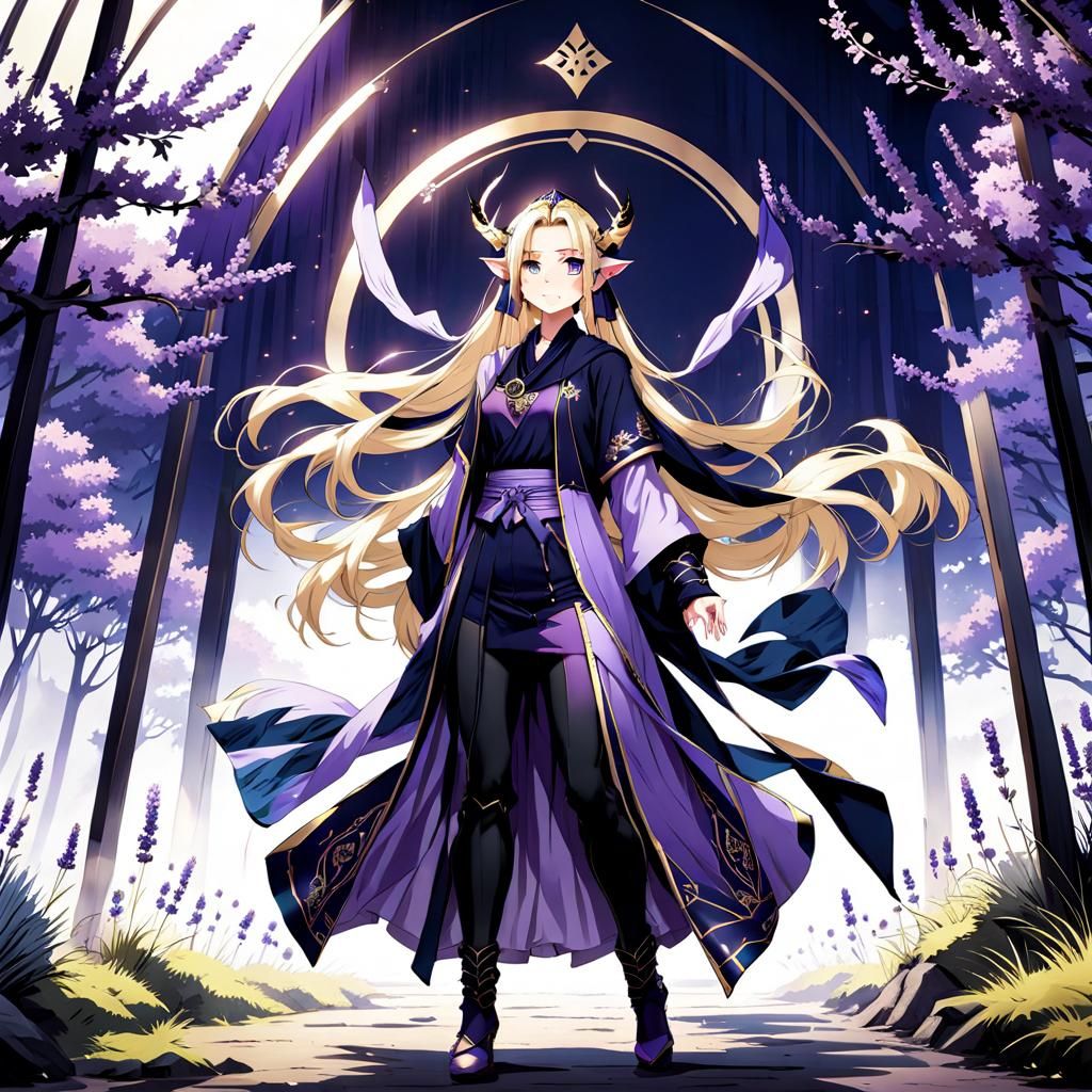 Anime Elf Girl in Kimono with Long Sleeves