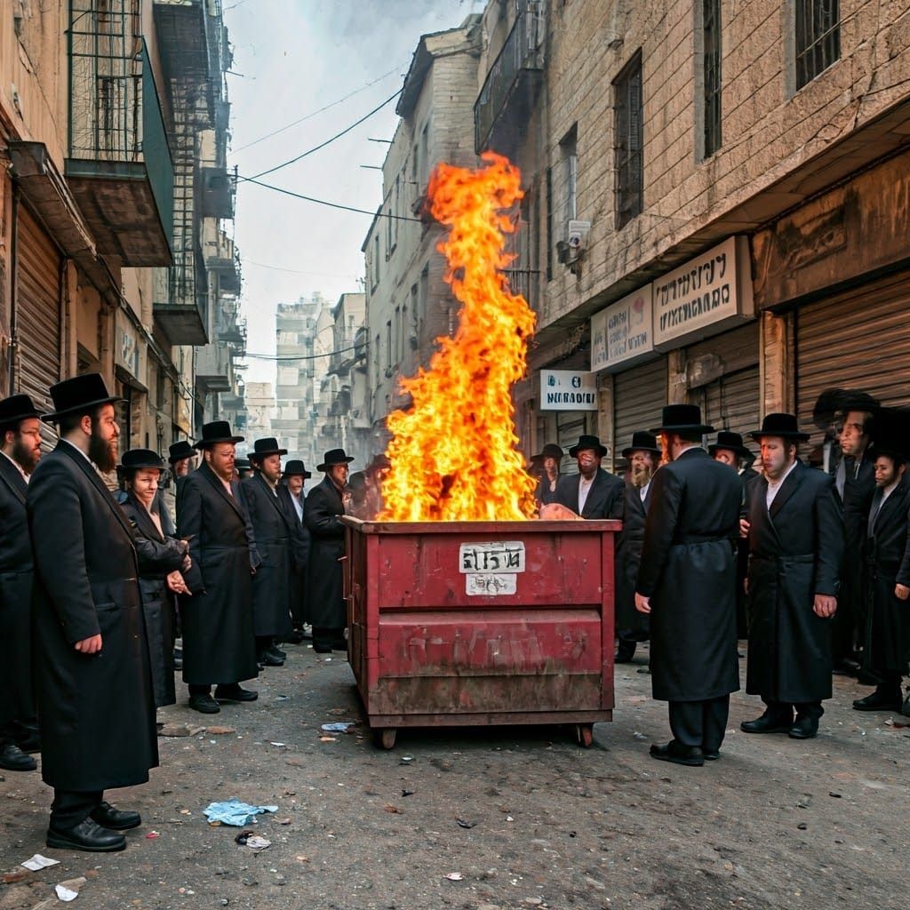 Ultra-Orthodox Jewish Neighborhood Street Scene with Ceremon...