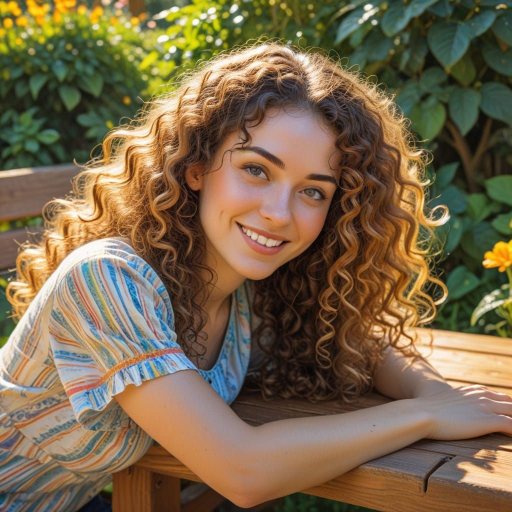 Whimsical Pencil Sketch of Woman in Garden