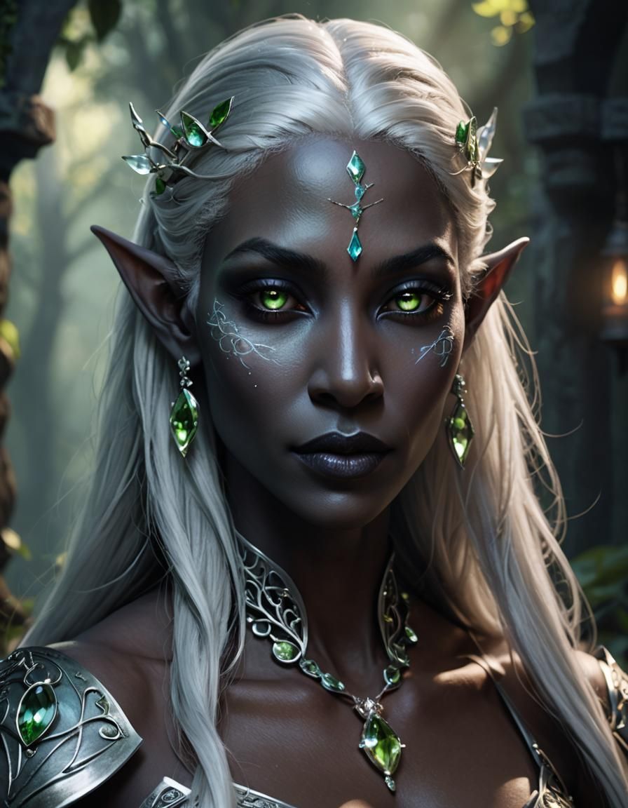 Ellistrae, Drow Goddess, in Hyperrealistic Digital Art