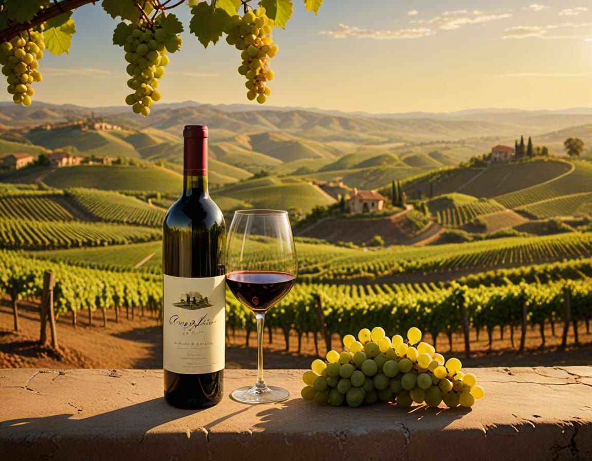 Surreal Wine Country Scene at Golden Hour