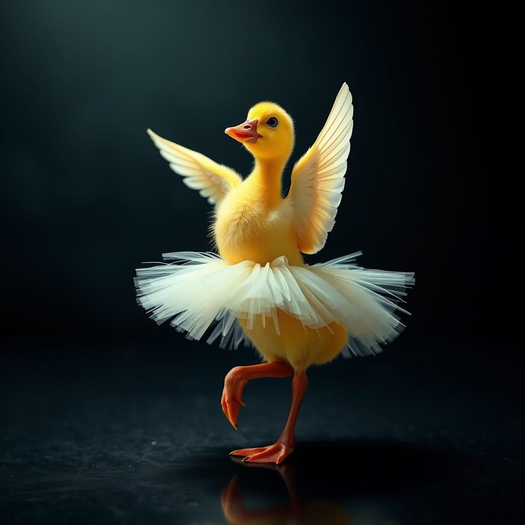Duckling Ballerina Strikes a Surreal Ballet Pose