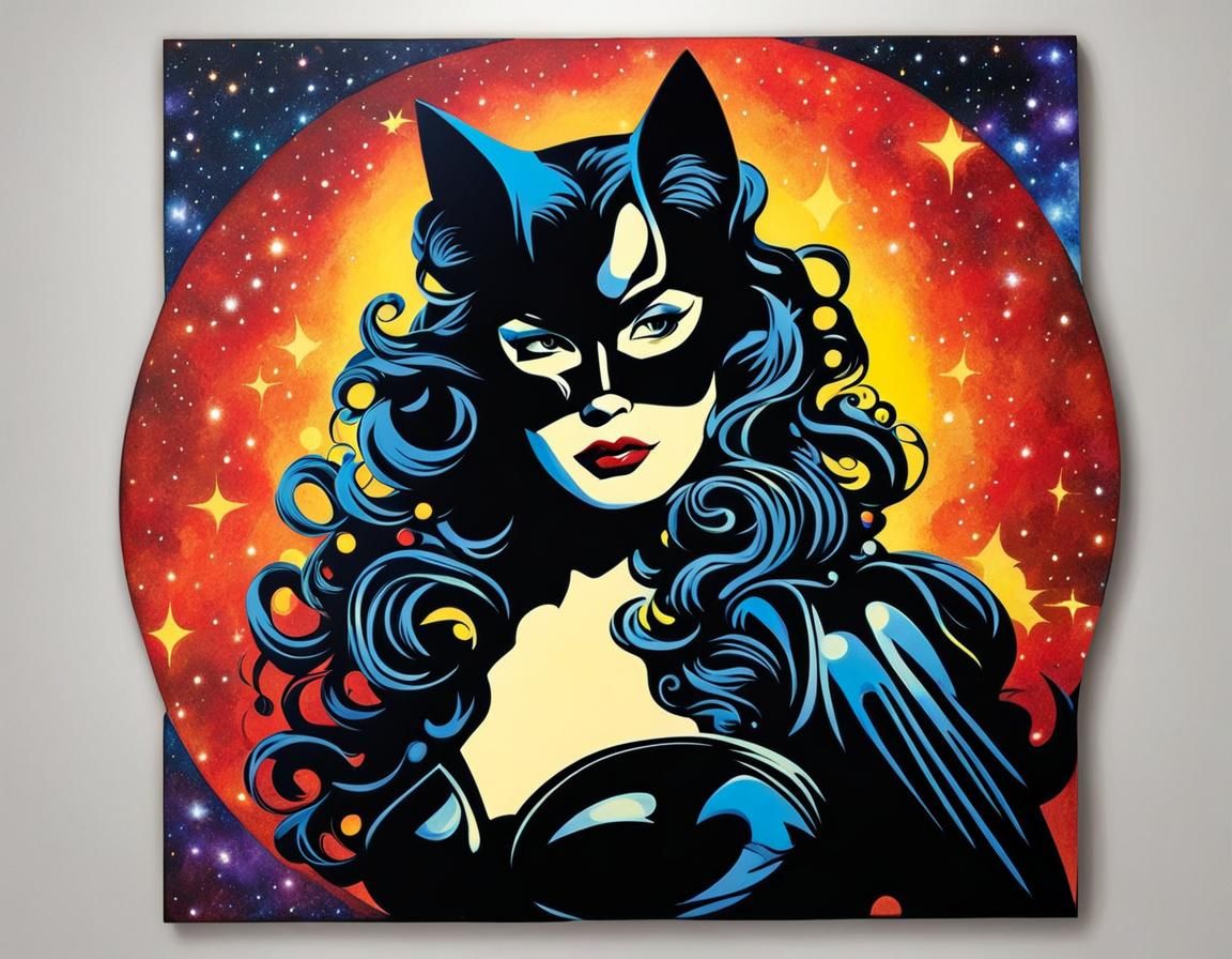 Cat-Woman with Galaxy Hair in Multicolored Gouache Style