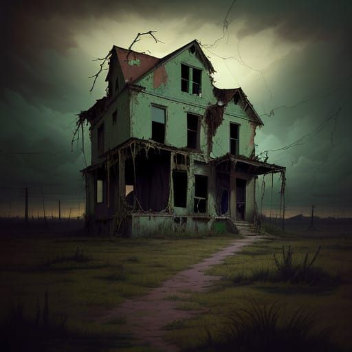 Haunting Abandoned House Amidst a Barren Landscape