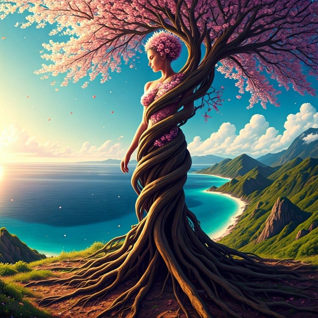 Cherry Blossom Woman Overlooking Crystal Lagoon