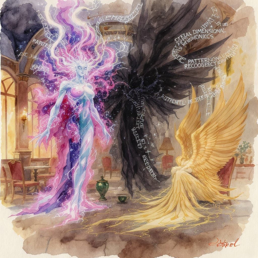 Supernatural Cafe Scene with Shadow and Light Entities