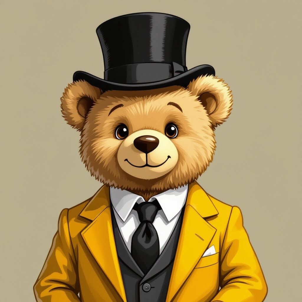 Yellow Business Teddy Bear in Top Hat