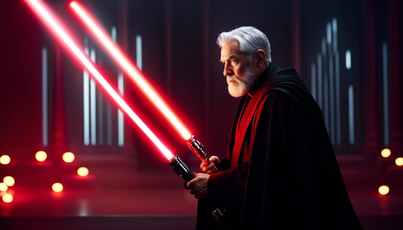 Sith Lord with Red Lightsaber in Black Robes