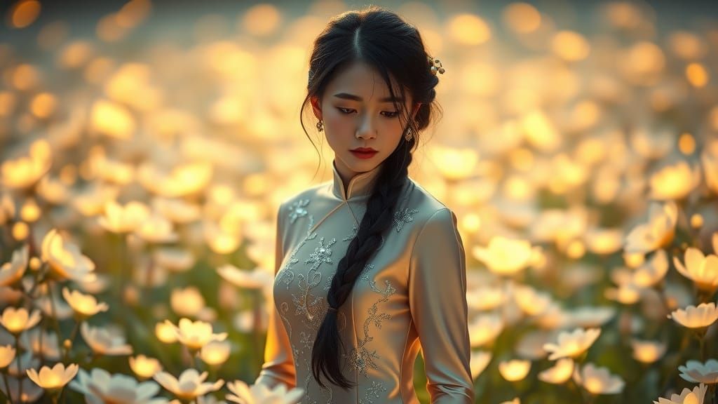 Ethereal Goddess in Bioluminescent Bloom