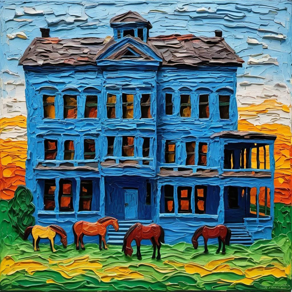 Impasto Landscape with Old House and Horses