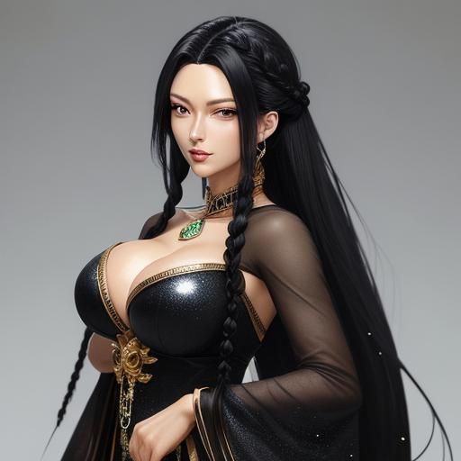 Gorgeous Woman with Braided Hair in Anime Style