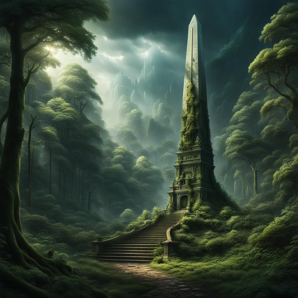 Epic Forest Clearing Obelisk Digital Painting