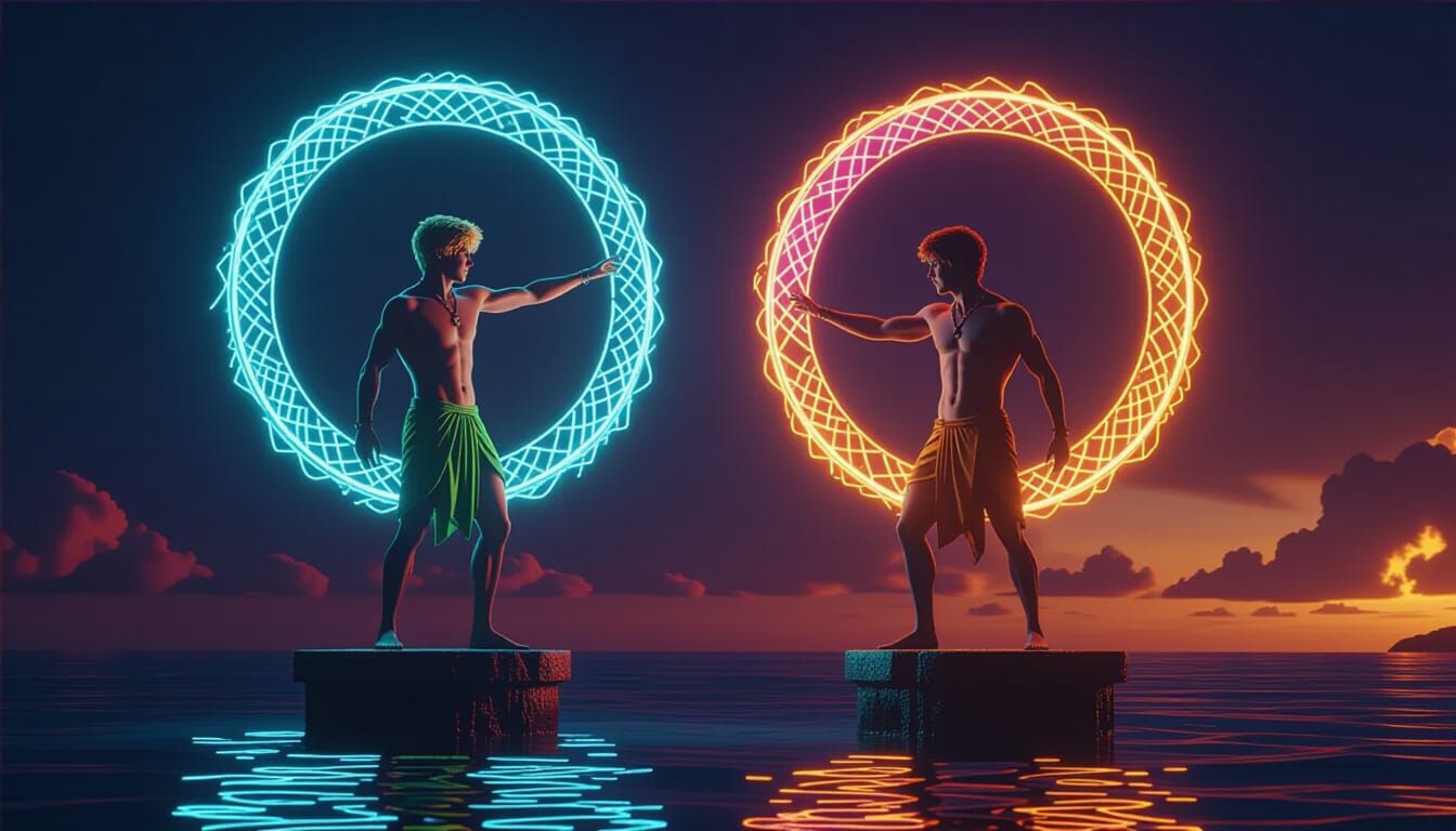 Neon Water Magic Duel on Sea Pillars