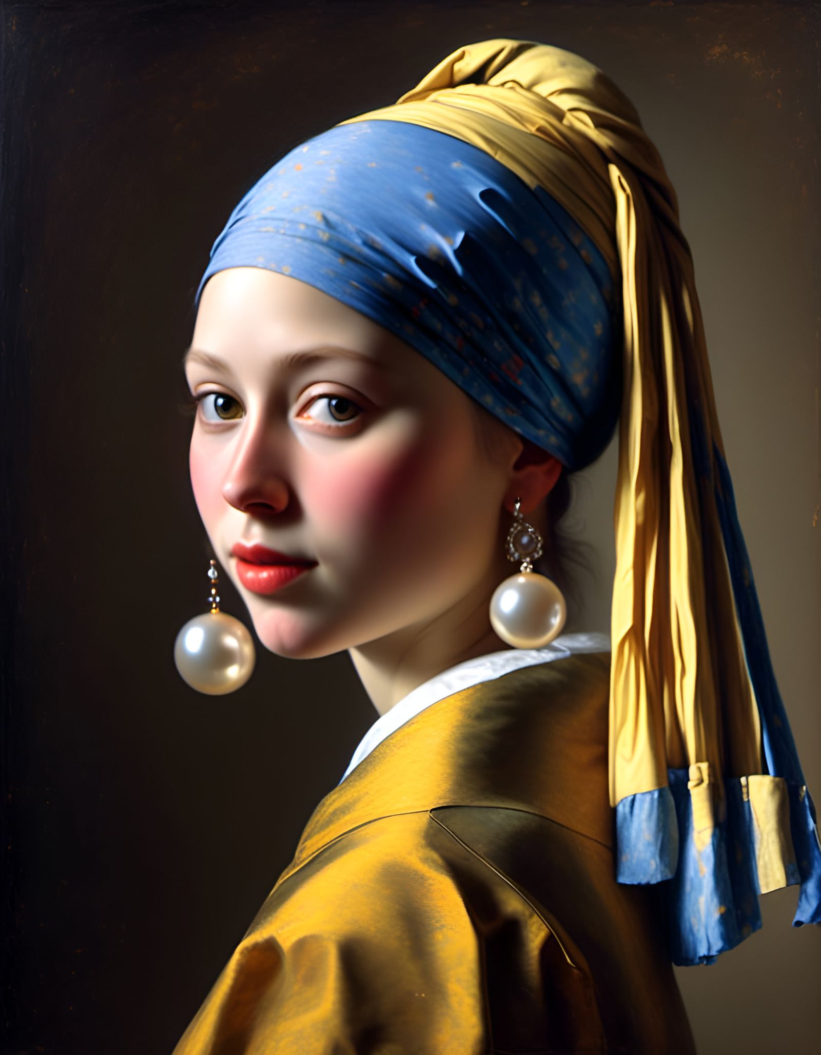 Girl with Pearl Headphones in Vermeer Style