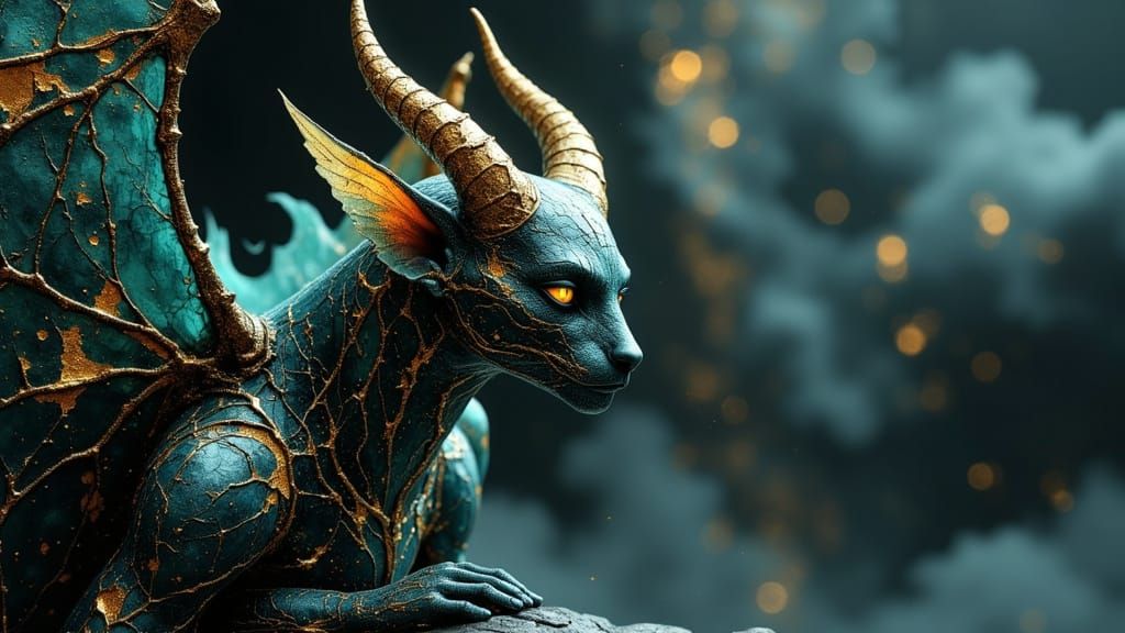 Tiefling Crystal Glass Art with Kintsugi Gold