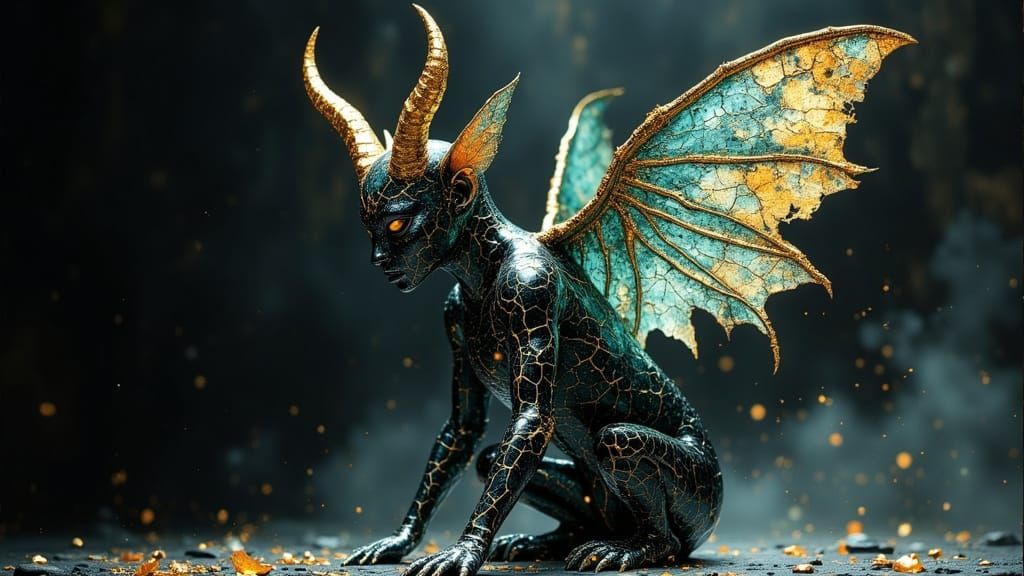 Tiefling Crystal Glass Figure with Kintsugi Gold