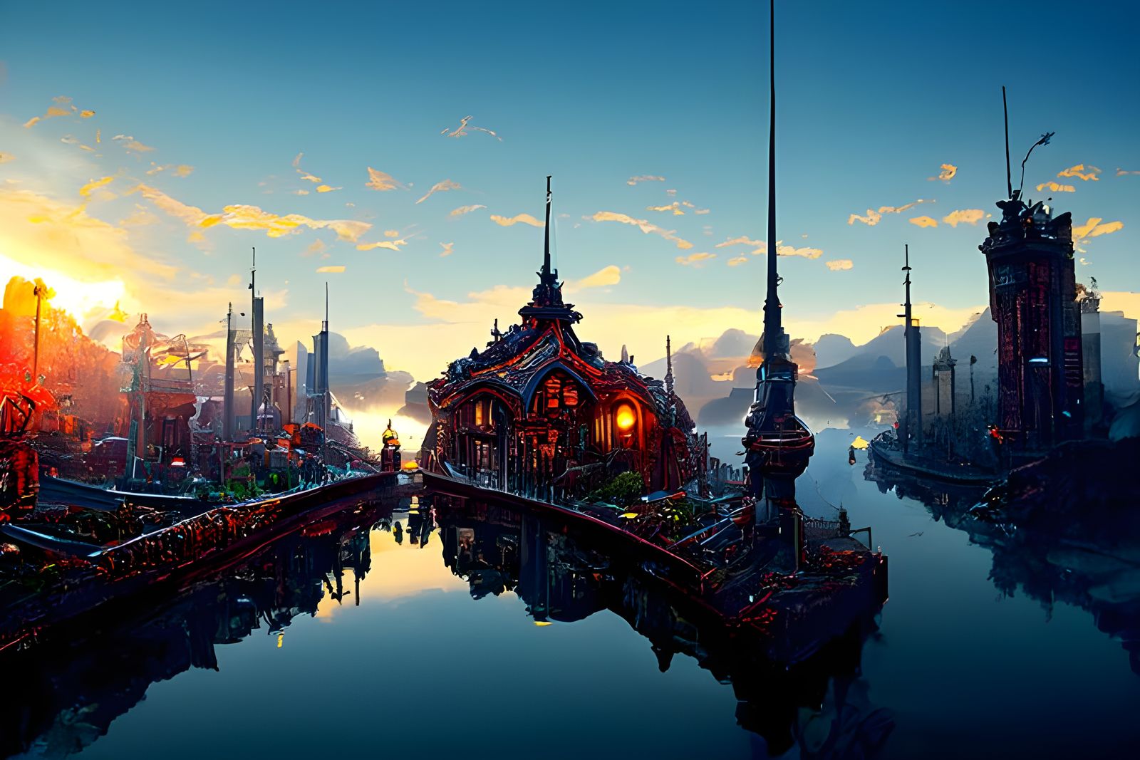 Colorful Victorian City Painting in Fantasy Style