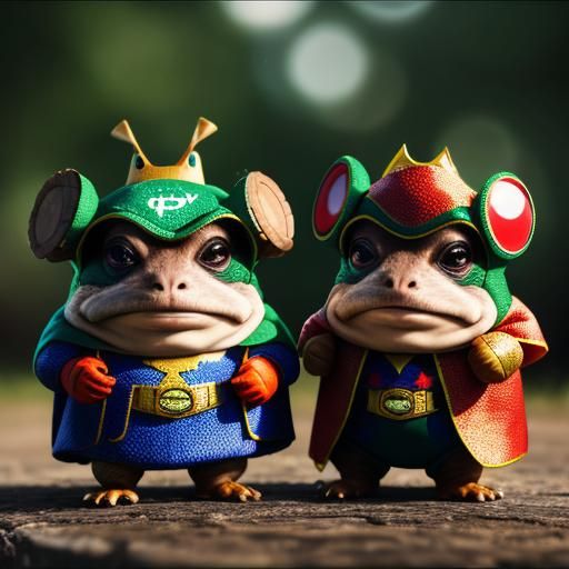 Toads Donning Superhero Costumes in Professional Photo