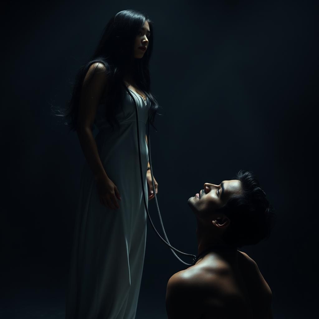 Woman with Kneeling Man in Dramatic Lighting