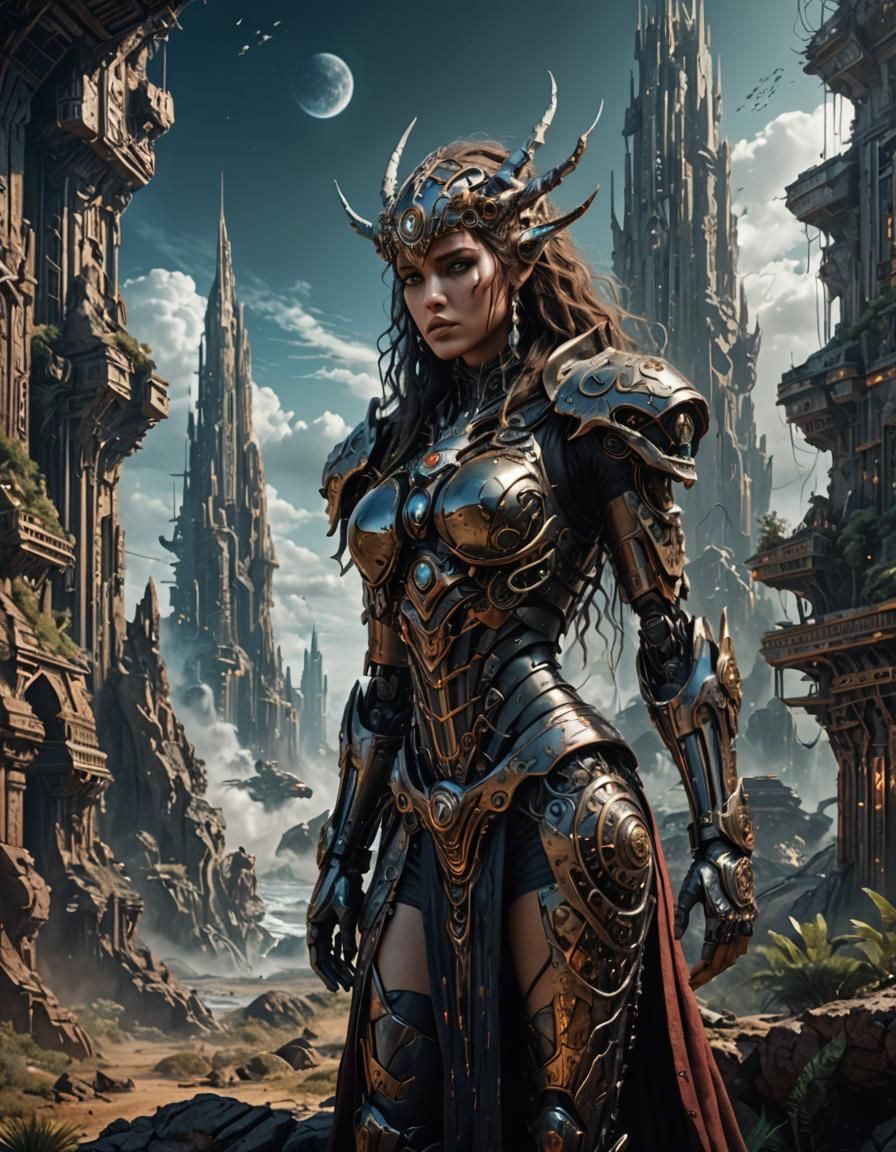 Futuristic AI Goddess in Detailed Matte Painting