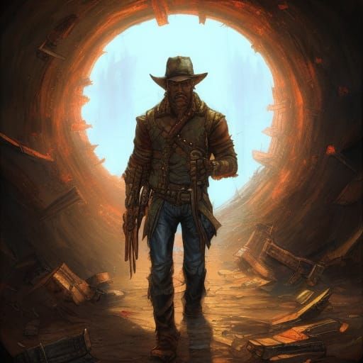 Apocalyptic Cowboy Portrait in Digital Art Style