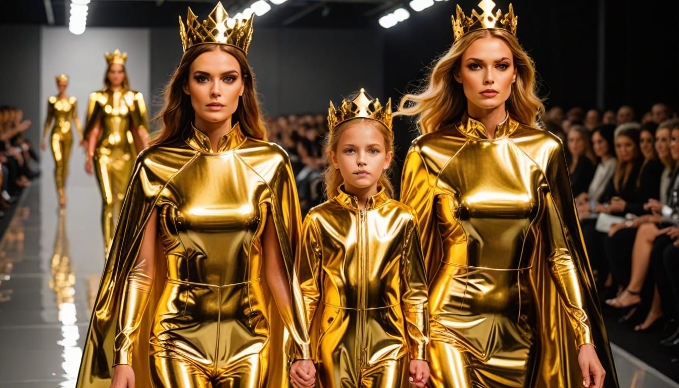 Glamorous Mother-Daughter Fashion in Gold Latex