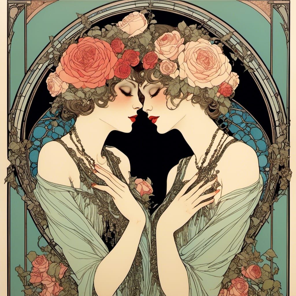Art Deco Roses in Art Nouveau Style