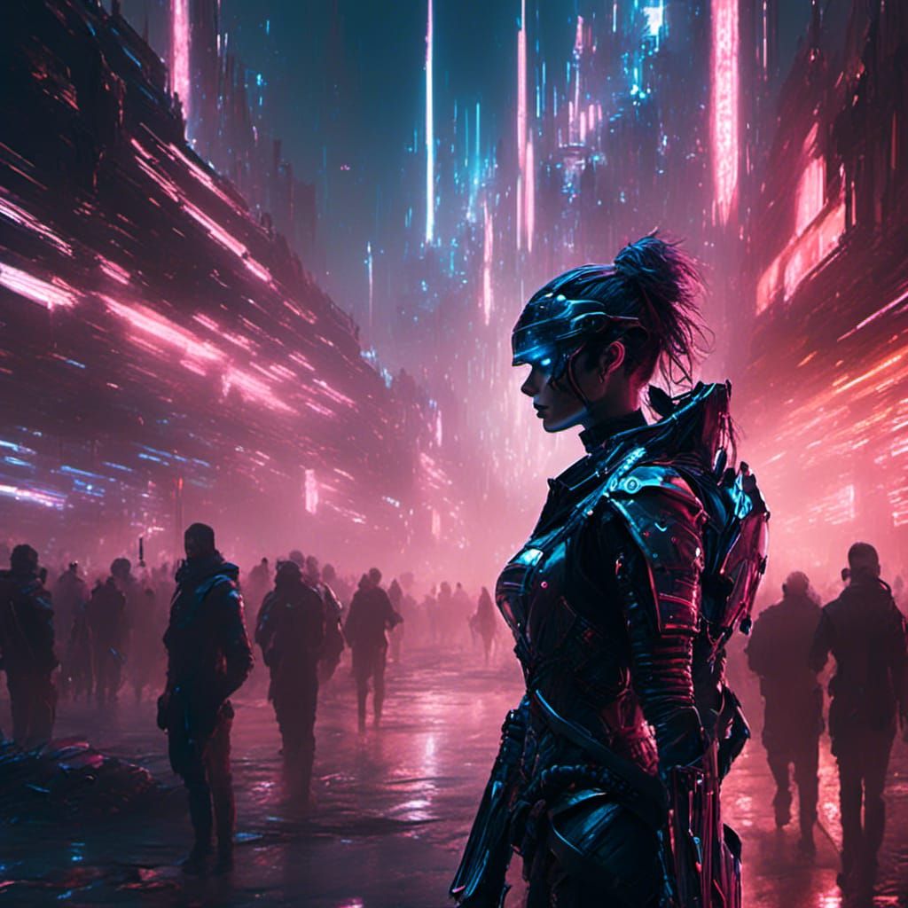 Futuristic Cyberpunk Knight with Neon Lighting
