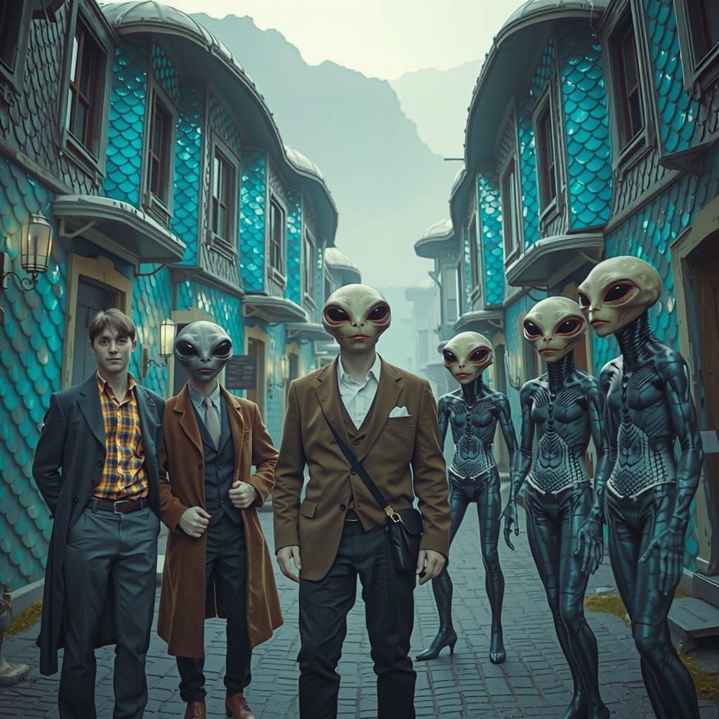 Human Visitors Encounter Fish-Faced Aliens in Shimmering Cit...