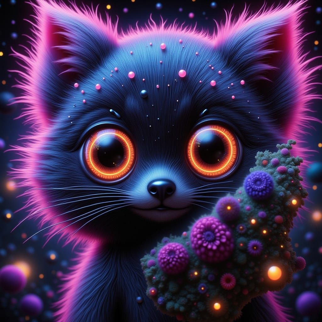Rough Neon Gothic Raccoon in Ethereal Surreal Landscape